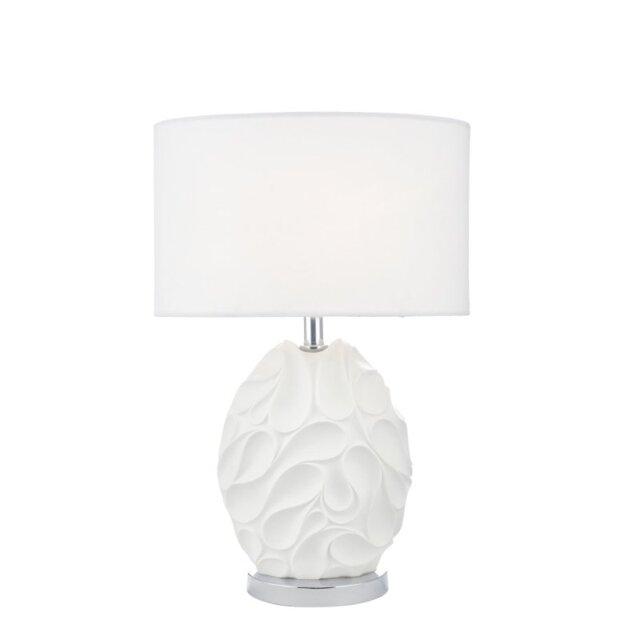 Dar Lighting Zachary Oval Resin Table Lamp In White With Linen Shade