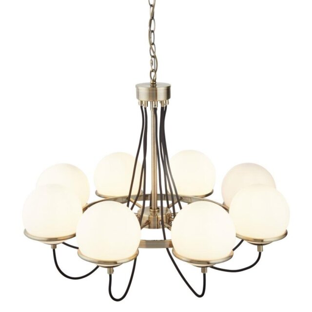 Searchlight 7098-8AB Sphere Eight Light Ceiling Pendant Light In Antique Brass With Glass Shades