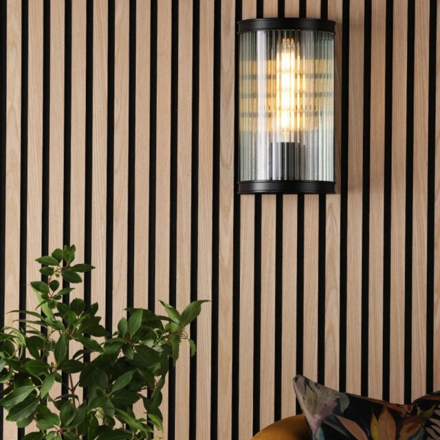 Dar Lighting Bianka Wall Light In Matt Black With Ribbed Glass