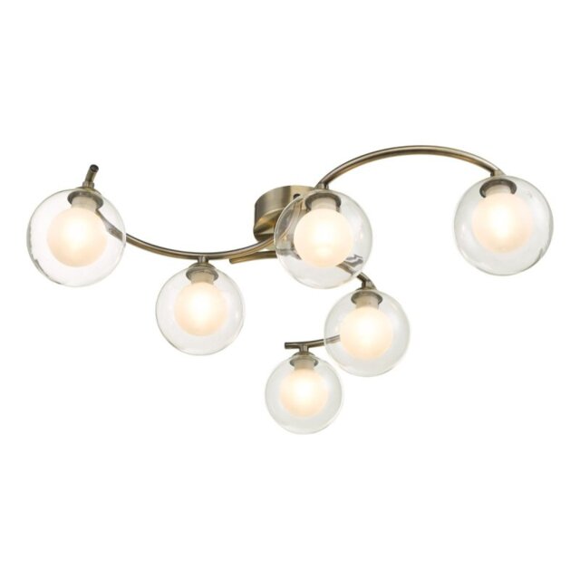 Dar Wisebuys Nakita 6 Light Semi Flush Ceiling Light In Antique Brass With Double Glass