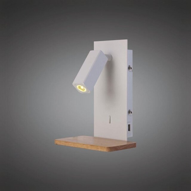 Mantra M5463 Nordica II 1 Light Switched Wall Light In White Metal And Wood - Small