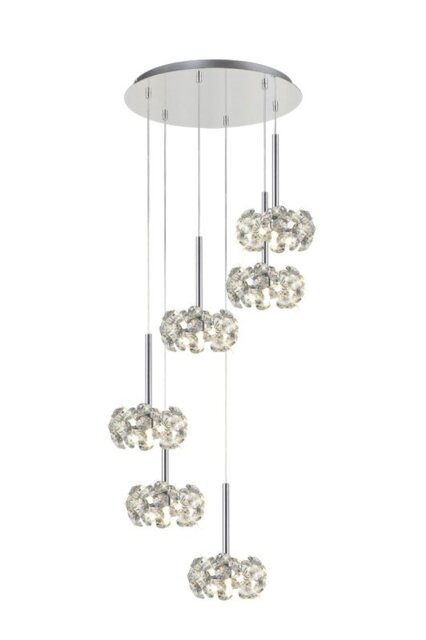 Prestige Fusion 6 Light Crystal Round Ceiling Pendant Light In Polished Chrome Finish