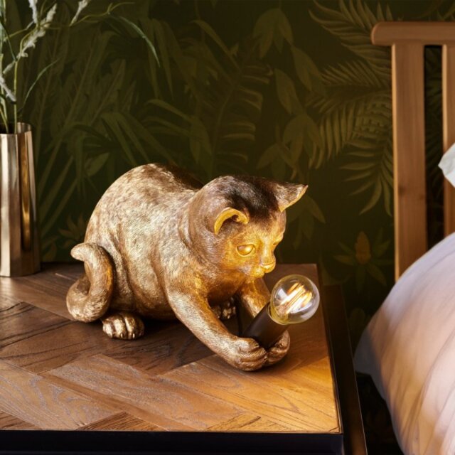 Endon 107389 Kitten Table Lamp In Vintage Gold And Matt Black Finish