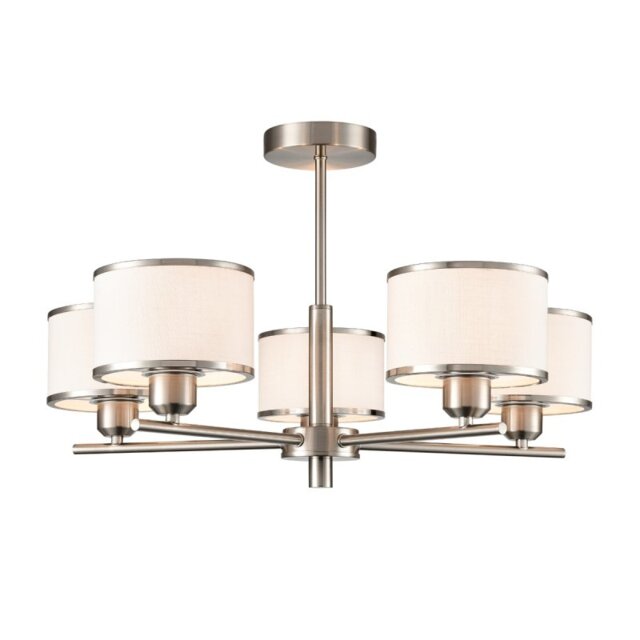 Franklite Polaris 5 Light Semi Flush Ceiling Light In Satin Nickel With Fabric Shades FL2497-5
