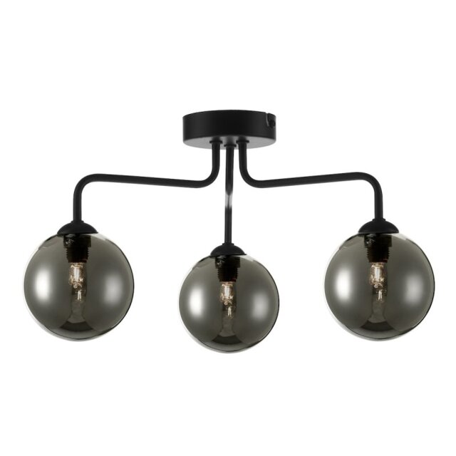 Dar Lighting FEY0322-01 Feya 3 Light Semi Flush Ceiling Light In Matt Black With Smoked Glass