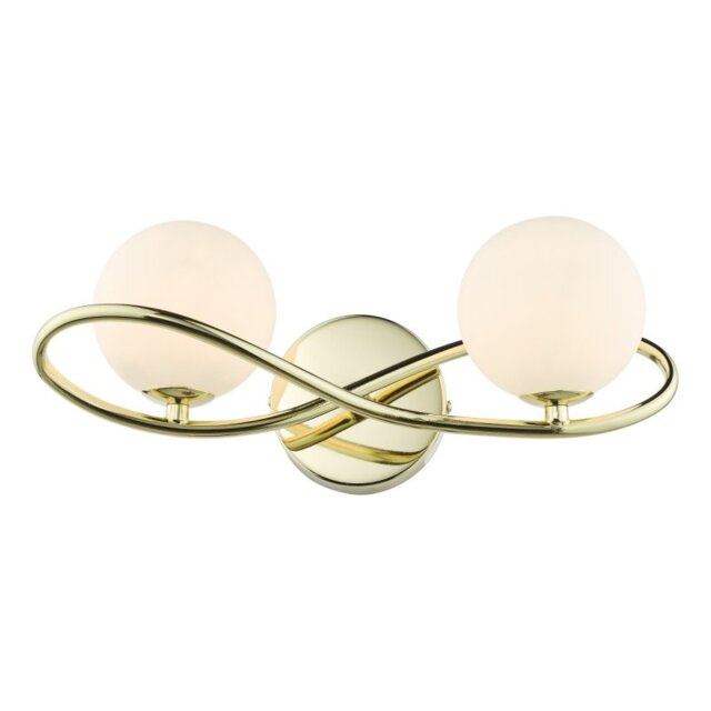 Dar Lighting Lysandra 2 Light Wall Light In Polished Gold With Opal Glass