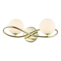 Dar Lighting Lysandra 2 Light Wall Light In Polished Gold With Opal Glass