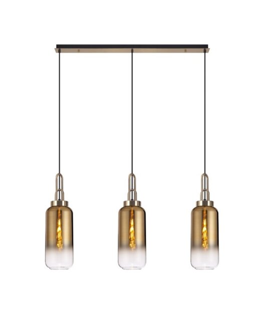 Glenn 3 Light Cylinder Linear Pendant in a Brass Gold With Gold And Clear Glass