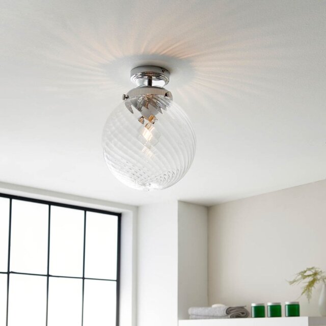 Endon 96488 Milston Bathroom Flush Ceiling Light In Chrome With Clear Spiral Glass Shade IP44