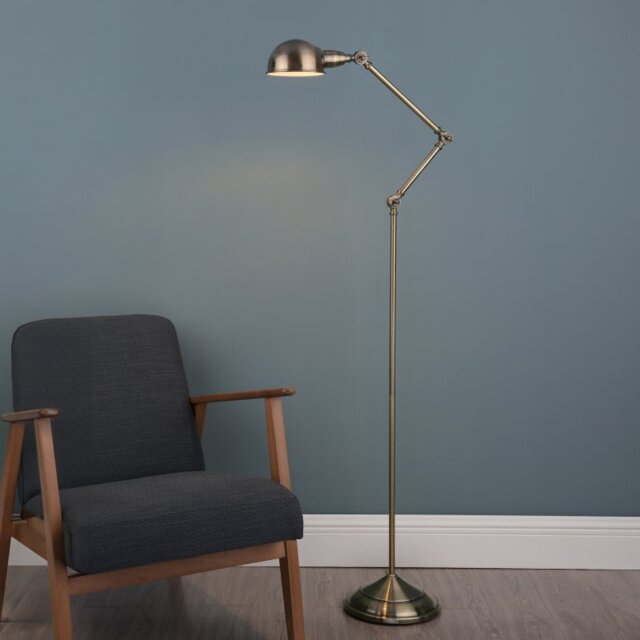 Dar RAN4975 Ranger Adjustable Floor Lamp In Antique Brass