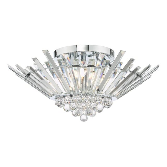 Dar Lighting Nimbus 5 Light Flush Ceiling Light In Polished Chrome With Crystal Glass