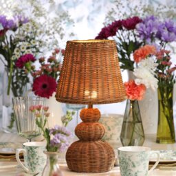 Laura Ashley Hasfield Rechargeable Table Lamp In Natural Rattan With Shade LED LA3756748-Q