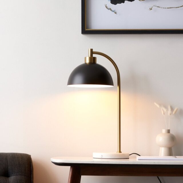 Endon 112210 Buchanan Task Table Lamp In Black And Antique Brass With Marble Base