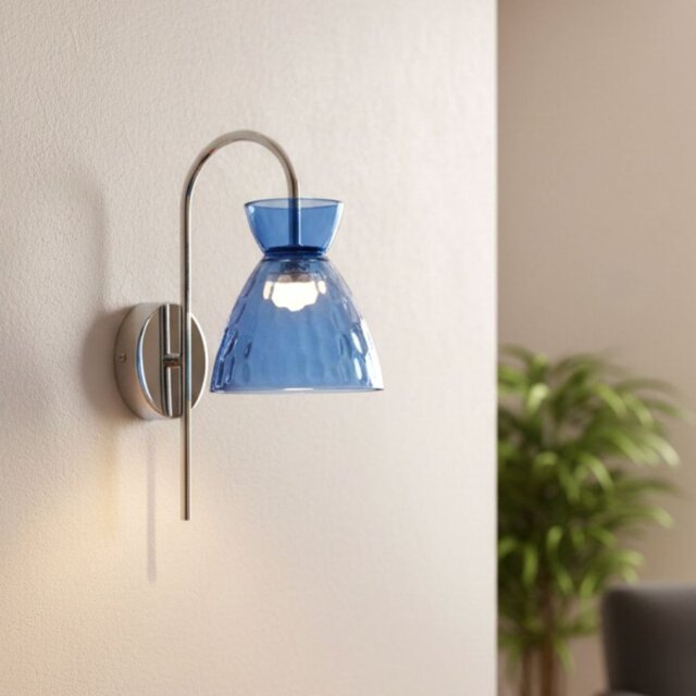 Firstlight 6843CHBL Royale LED Wall Light In Chrome With Blue Dimpled Glass