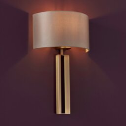 Elegant 1 Light Wall Light In Matt Antique Brass Finish With Mink Satin Shade