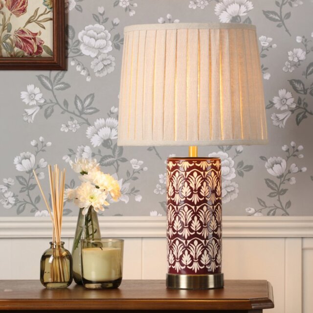 Laura Ashley Medlock Table Lamp In Purple Ceramic And Antique Brass Finish With Shade LA3756732-Q