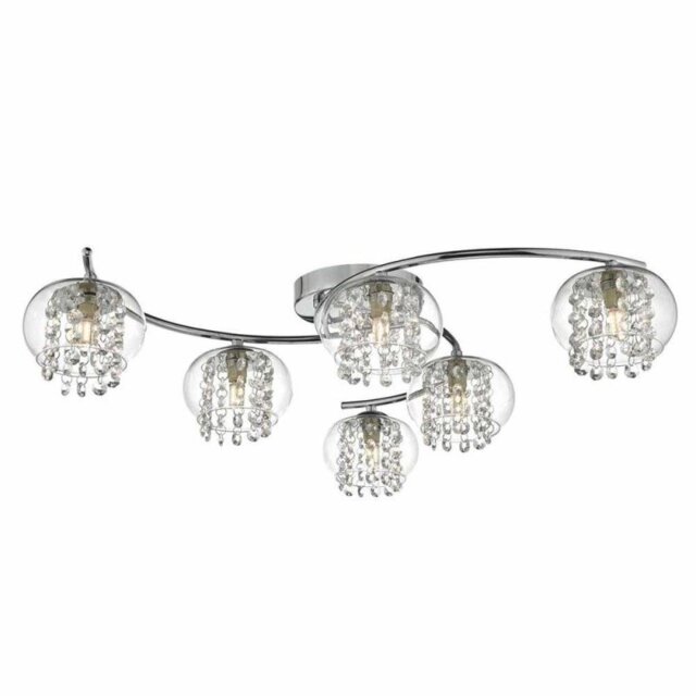 Dar ELM6450 Elma 6 Light Semi Flush Ceiling Light In Chrome With Glass Shades