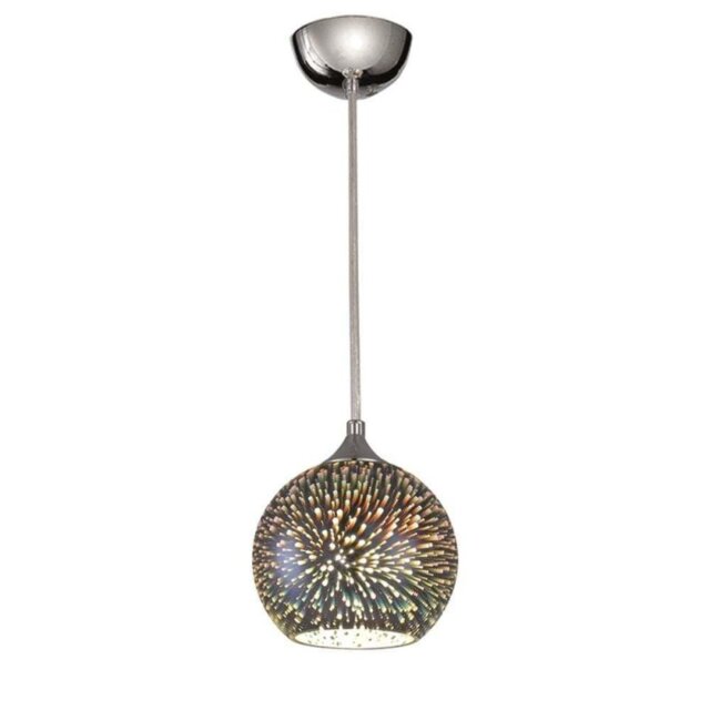 Franklite PCH125 - 150mm Diameter - Glass Sphere Ceiling Pendant In Silver and Chrome