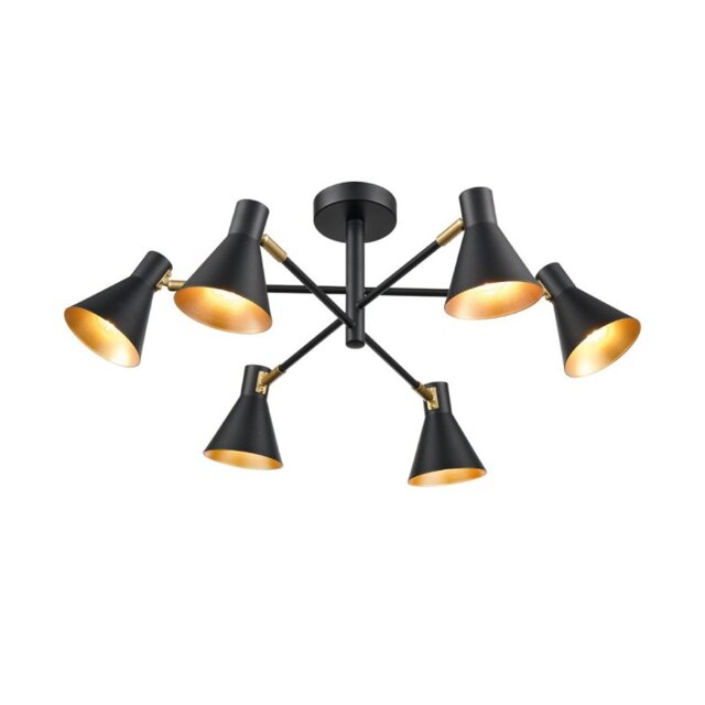 Franklite Skoop 6 Light Flush Ceiling Spotlight In Black And Gold Finish FL2444-6