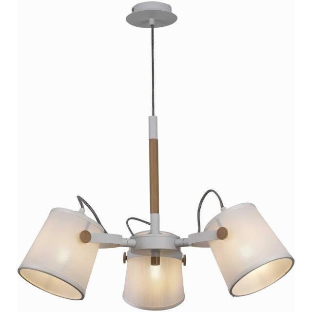 Mantra M5461 Nordica II 3 Light Pendant In White Metal And Wood With Shades