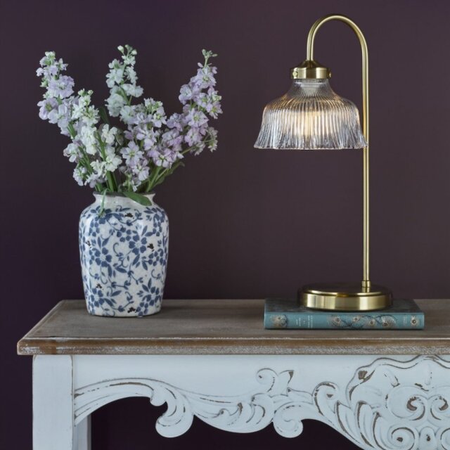 Dar Lighting Maude Table Lamp In Natural Brass With Ribbed Glass