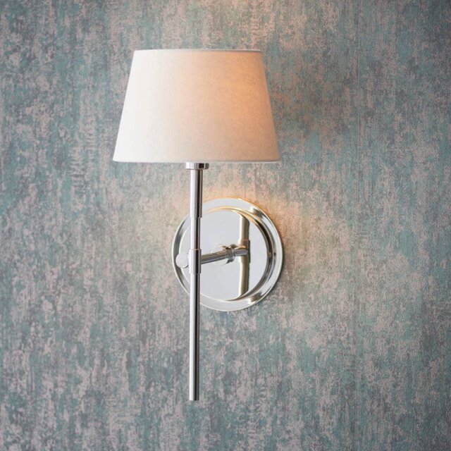 Endon 103358 Rennes Wall Light In Bright Nickel With Ivory Linen Shade
