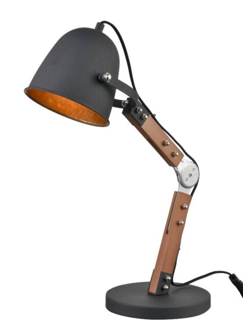 Timber Table Lamp In Mat Black And Gold Finish With Wooden Stem T602