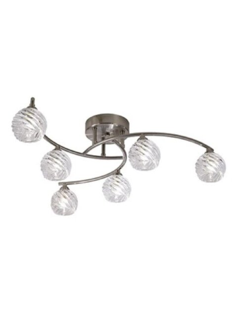 F2357/6 6 Light Semi Flush Ceiling Pendant In Satin Nickel With Clear Glass Shades