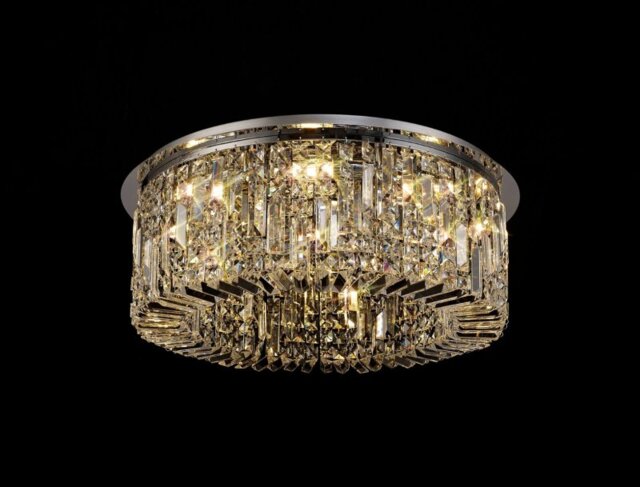 Baden 65 cm Round Flush Chandelier In Polished Chrome Finish With Crystal Glass