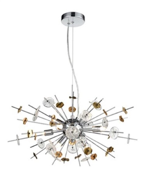 F2391-8 Ceiling Pendant In Chrome With Glass And Metal Discs
