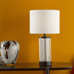Dar Lighting Enrico Rechargeable LED Glass Table Lamp In Satin Black With Shade ENR4122