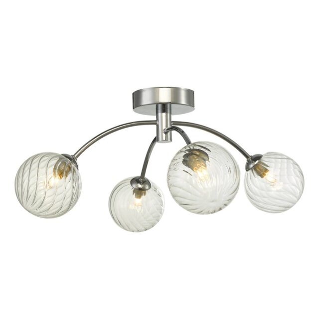 Dar Lighting IZZ0450-03 Izzy 4 Light Semi Flush In Polished Chrome With Twisted Glass