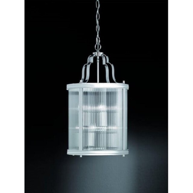 L7018 Grosvenor 8 Light Ceiling Lantern Pendant In Chrome With Clear Reeded Glass Panels