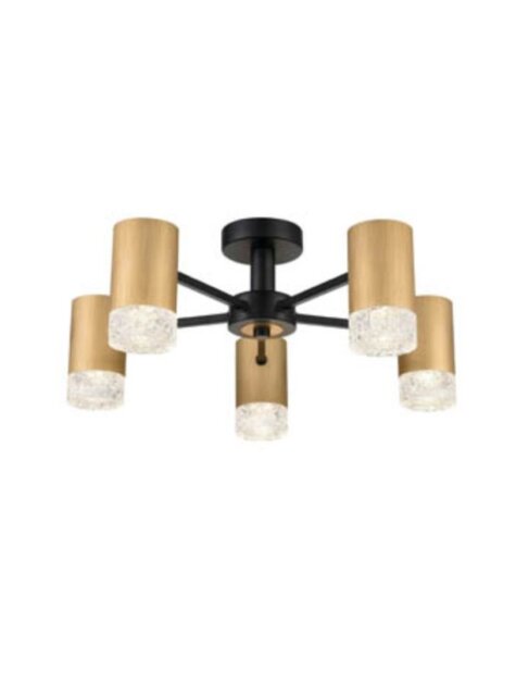 Franklite FL2423-5 Cordelia 5 Light Flush Ceiling Light In Satin Brushed Gold And Matt Black Finish