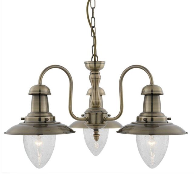 Searchlight 5333-3AB Fisherman 3 Light Ceiling Pendant Light In Antique Brass