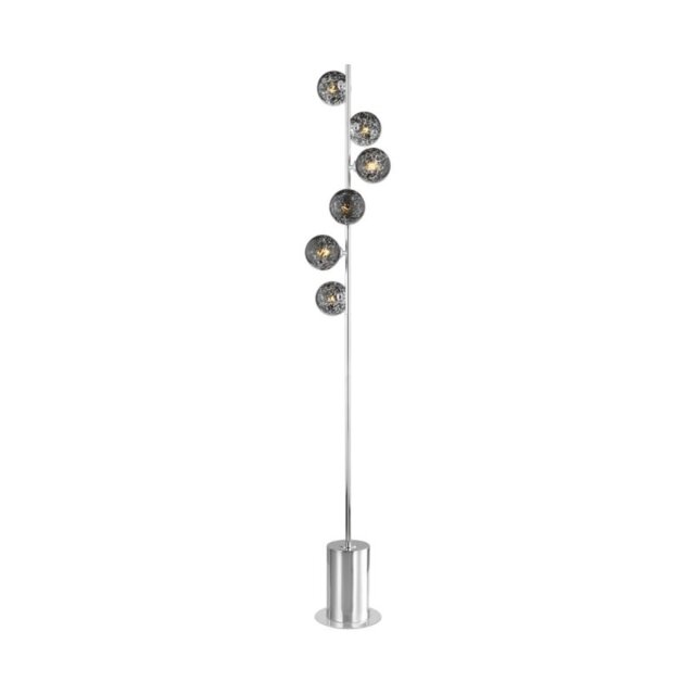 Dar Wisebuys Spiral 6 Light Floor Lamp In Polished Chrome With Black Confetti Glass