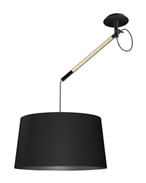 Mantra M4929 Nordica 1 Light Large Pendant Light In Matt Black And Beech Wood - Dia: 550mm
