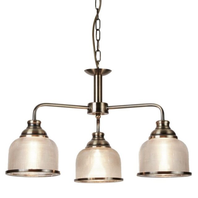 Searchlight 1683-3AB Bistro II Three Light MultiArm Ceiling Light, Antique Brass With Glass Shades