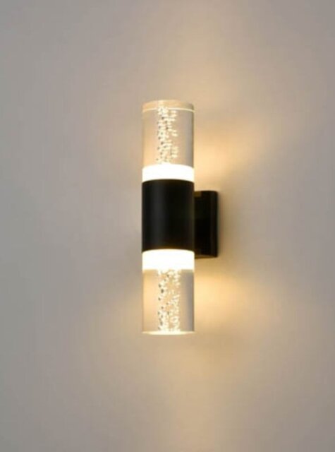 Franklite EXT6632 Aura Outdoor Wall Light In Black Finish With Bubble Effect Shade IP54