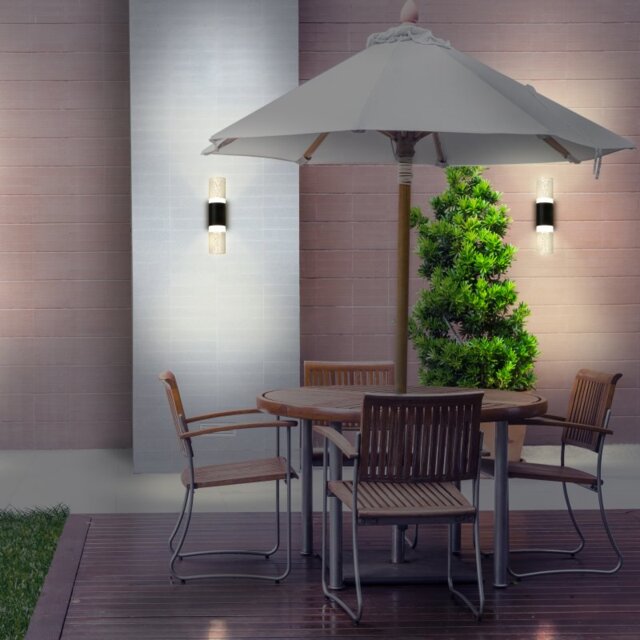 Franklite EXT6632 Aura Outdoor Wall Light In Black Finish With Bubble Effect Shade IP54
