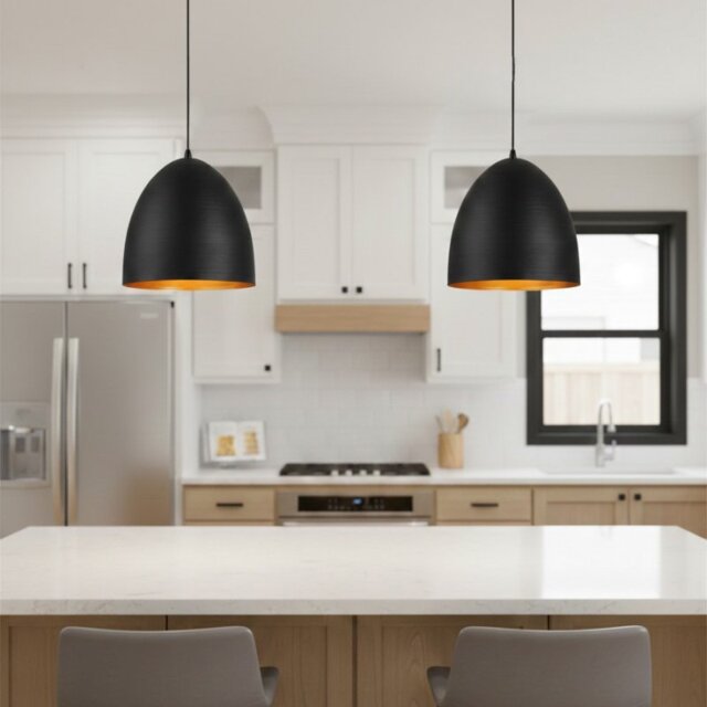 Firstlight 6846BK Moon Ceiling Pendant Light In Black with Satin Gold Inside