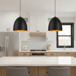 Firstlight 6846BK Moon Ceiling Pendant Light In Black with Satin Gold Inside
