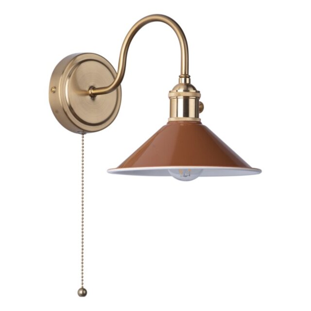 Dar Lighting Hadano Single Wall light In Natural Brass Finish With Umber Shade