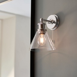 Thomas Bathroom Wall Light In Chrome Finish With Clear Cone Glass Shade IP44
