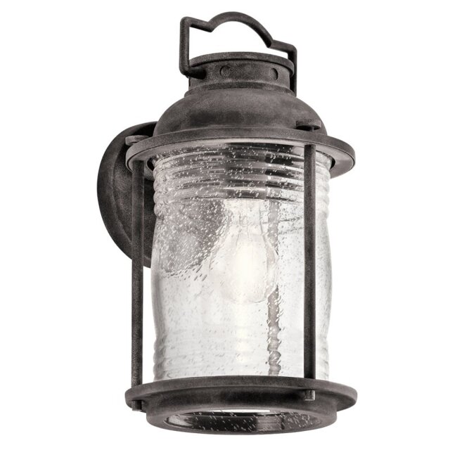 KL-ASHLANDBAY2-M Ashland Bay 1 Light Medium Wall Lantern Light In Weathered Zinc - H: 346mm