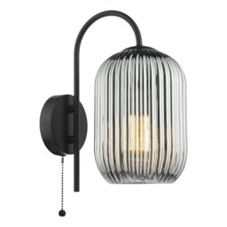 Dar Lighting Idra Wall Light In Matt Black Finish With Smoked Ribbed Glass Shade