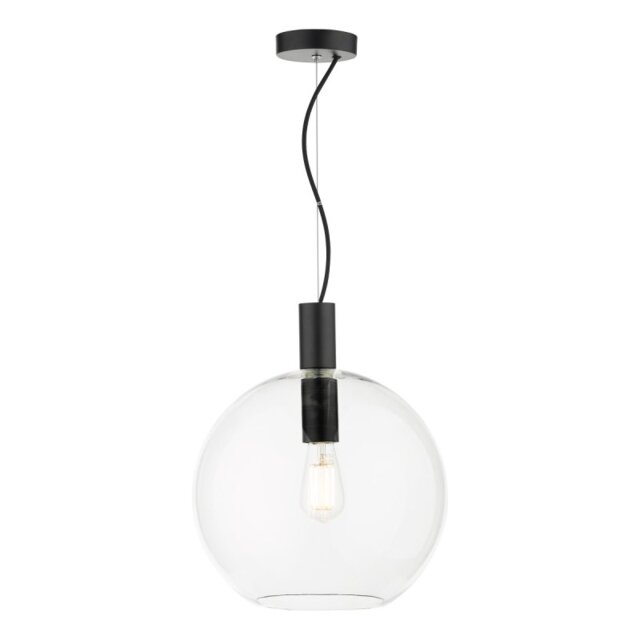 Dar Lighting Zula Ceiling Pendant Light In Matt Black Finish With Round Clear Glass Shade