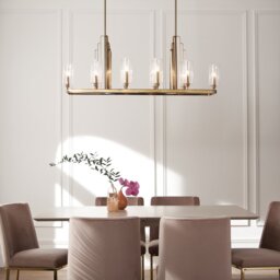 Quintiesse QN-KIMROSE10-BNB Kimrose 10 Light Linear Ceiling Chandelier In Brushed Natural Brass