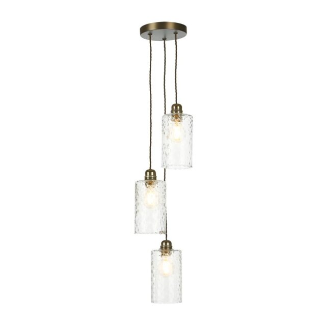 David Hunt Lighting Acton 3 Light Ceiling Pendant Light In Antique Brass with Dimpled Glass