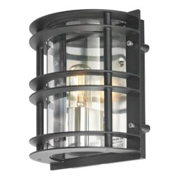 Norlys ST-FLU-E27-BLK-C Stockholm 1 Light Wall Light In Black With Clear Glass